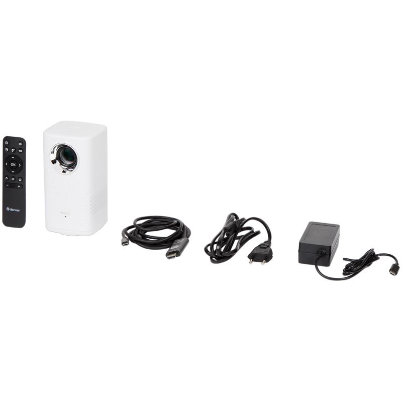 Inhoud van de doos van de Action beamer: projector, afstandsbediening, kabels en adapter Inhoud van de doos van de Action beamer: projector, afstandsbediening, kabels en adapter