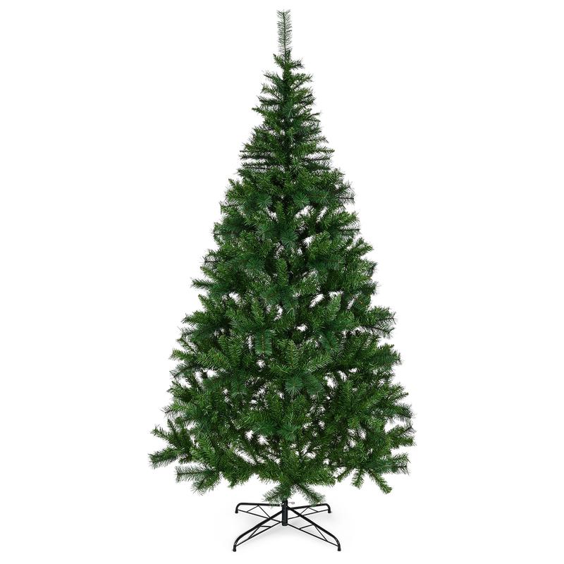 Onversierde groene Action Kerstboom XXL op een metalen kruisvoet tegen een witte achtergrond