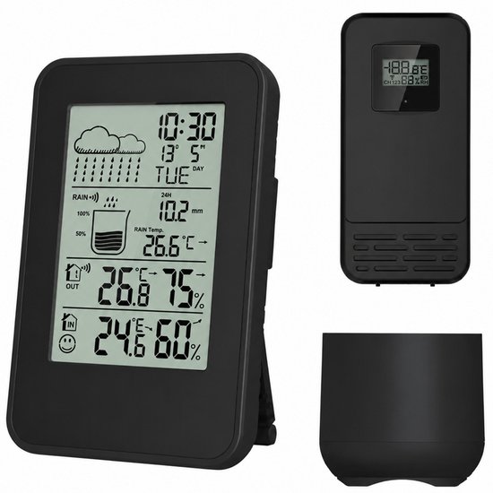 Denver WSR560 weerstation met buitensensor en neerslagindicator op het scherm