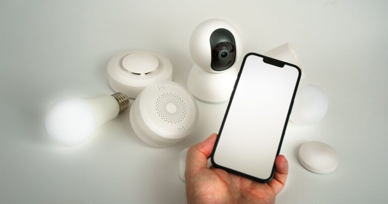 Smartphone met slimme apparaten voor energiebeheer in huis