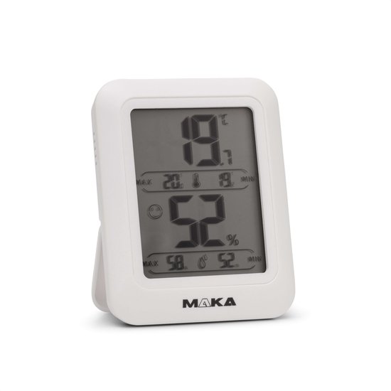 MAKA Digitale Hygrometer wit compact met comfort-emoji op het display